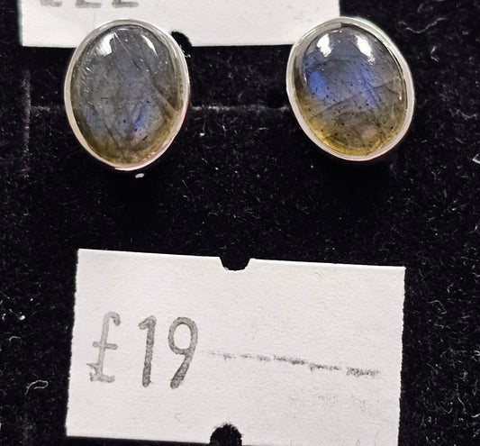 Labradorite 925 silver Stud earrings (round)