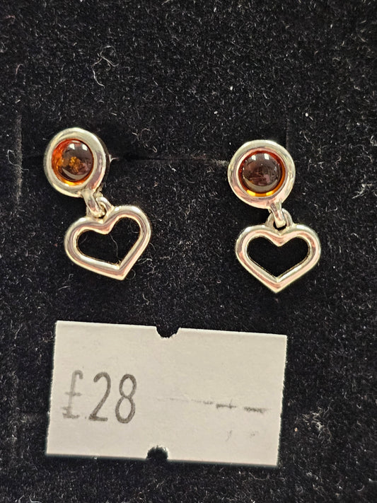 Amber 925 silver Stud earrings (round)