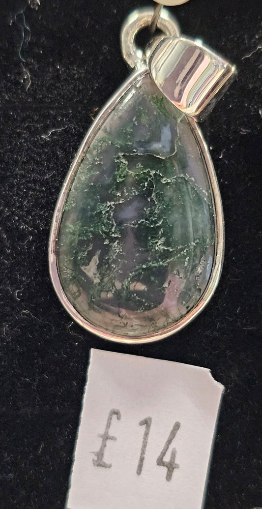 Moss Agate 925 Silver Pendent