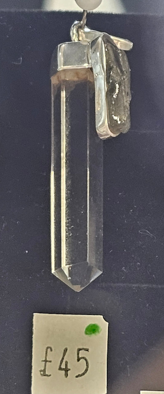 Moldavite & Clear Quartz 925 silver pendant