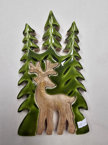 Wooden Trees & Deer Decoration
