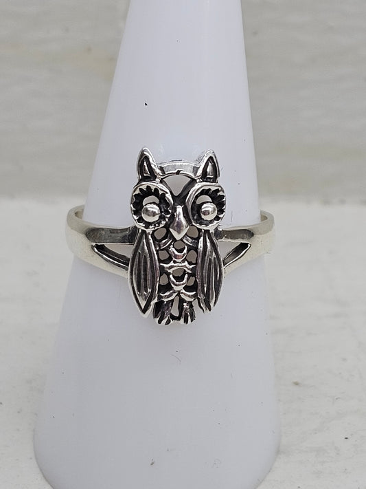 Owl 925 Silver Ring Size P