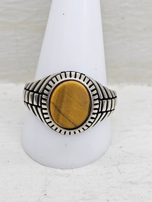 Tigers Eye 925 Silver Ring Size Y