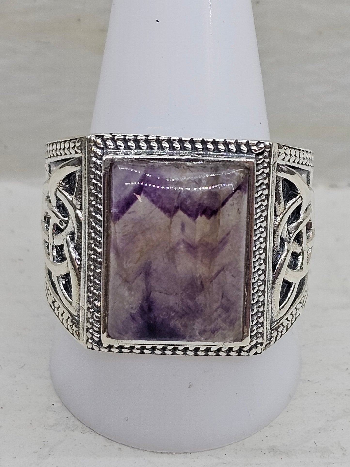 Blue John Fluorite 925 Silver Ring Size W/X