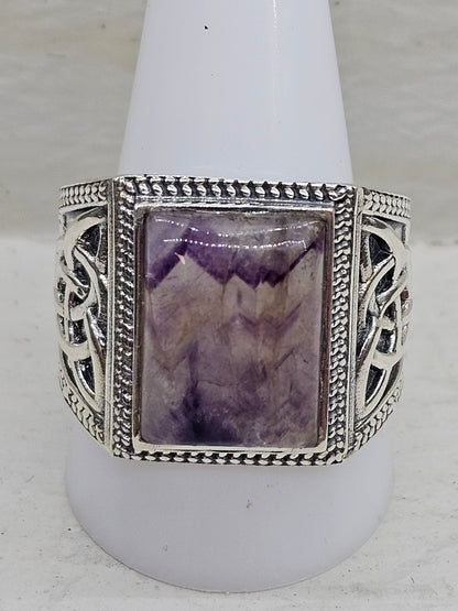 Blue John Fluorite 925 Silver Ring Size W/X