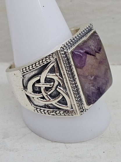 Blue John Fluorite 925 Silver Ring Size W/X