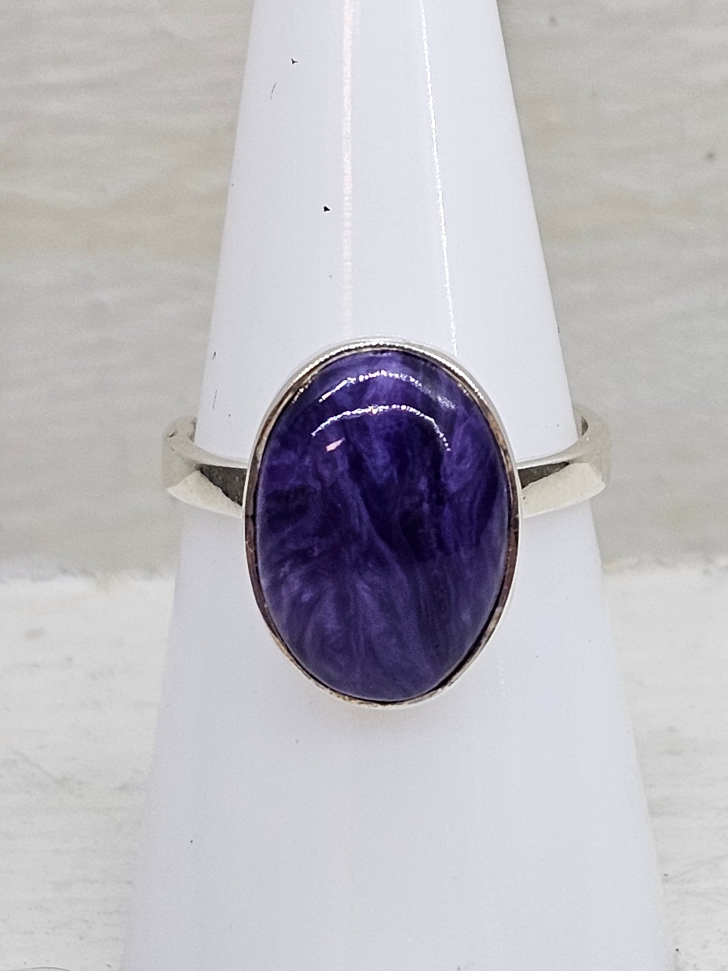 Charoite Adjustable 925 Silver Ring