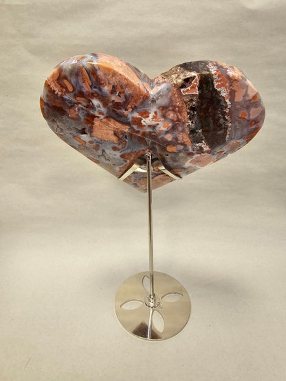 Big Pink Chalcedony Heart in Stand