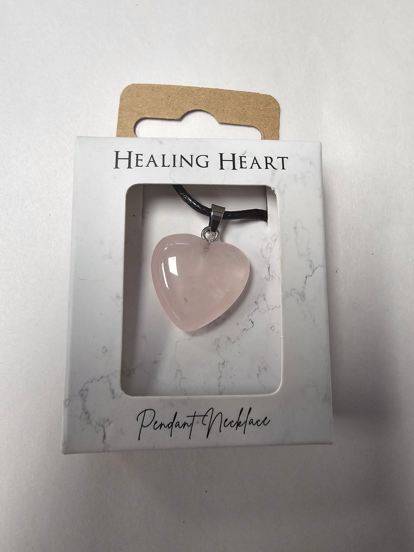 Rose Quartz Heart Pendent on Black Cord