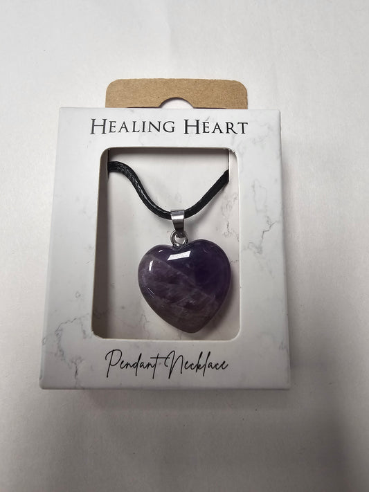 Amethyst Heart Pendent on Black Cord