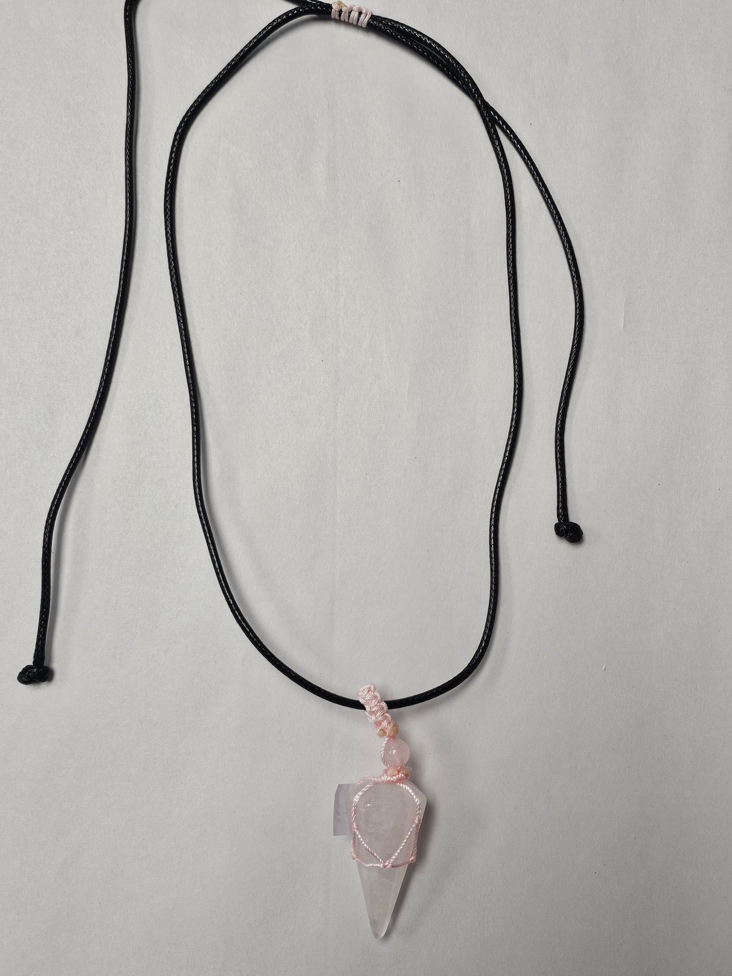 Rose Quartz Pendulum/Pendent on Black Pull Cord