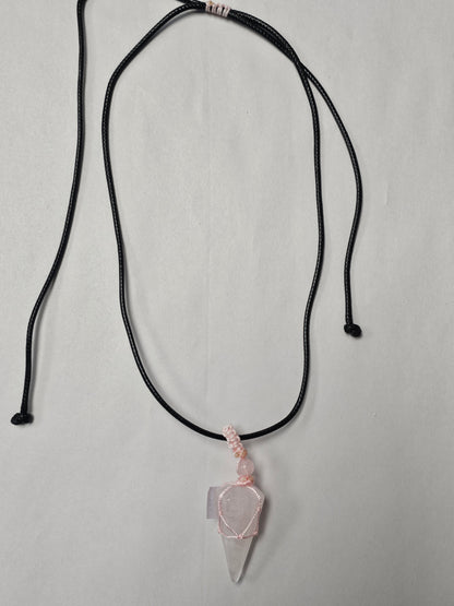 Rose Quartz Pendulum/Pendent on Black Pull Cord
