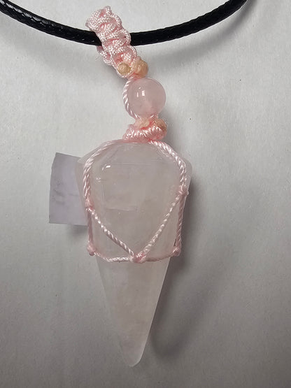 Rose Quartz Pendulum/Pendent on Black Pull Cord