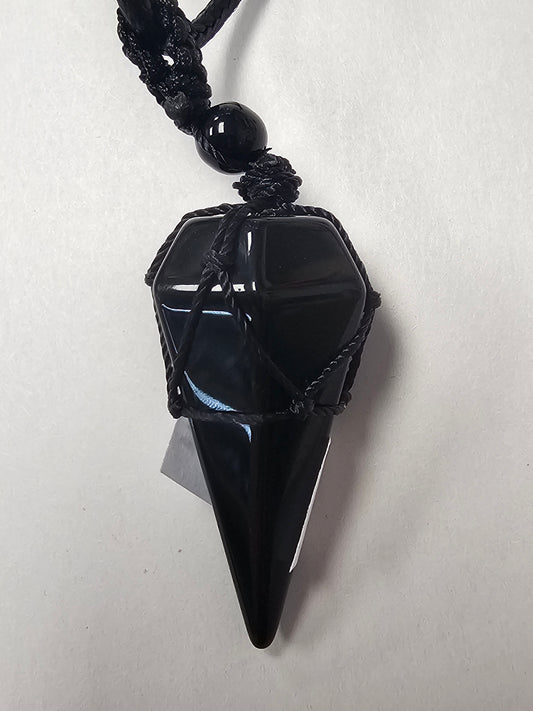 Obsidian Pendulum/Pendent on Black Pull Cord