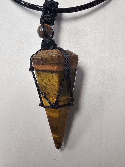 Tigers Eye Pendulum/Pendent on Black Pull Cord
