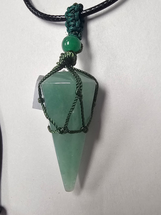 Green Aventurine Pendulum/Pendent on Black Pull Cord