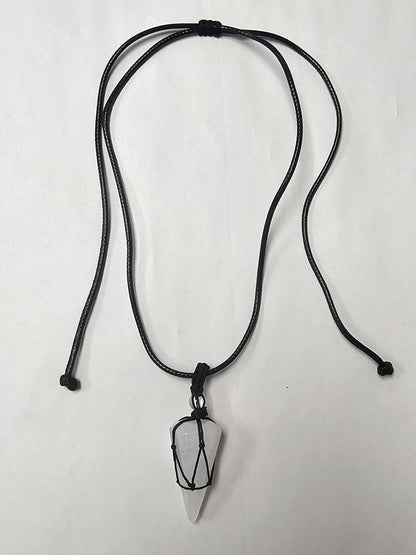Clear Quartz Pendulum/Pendent on Black Pull Cord