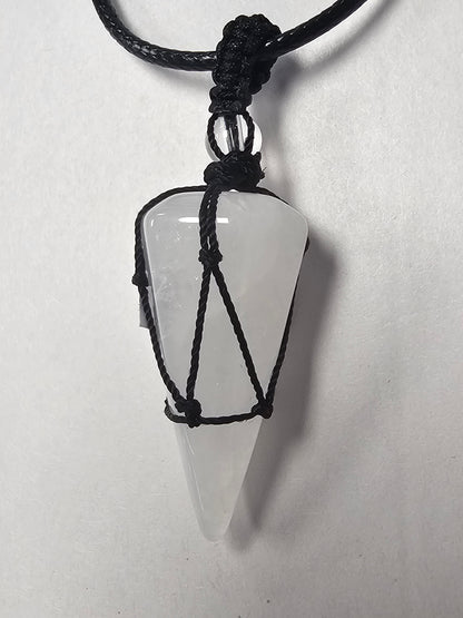 Clear Quartz Pendulum/Pendent on Black Pull Cord