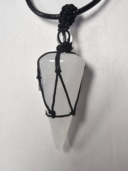 Clear Quartz Pendulum/Pendent on Black Pull Cord