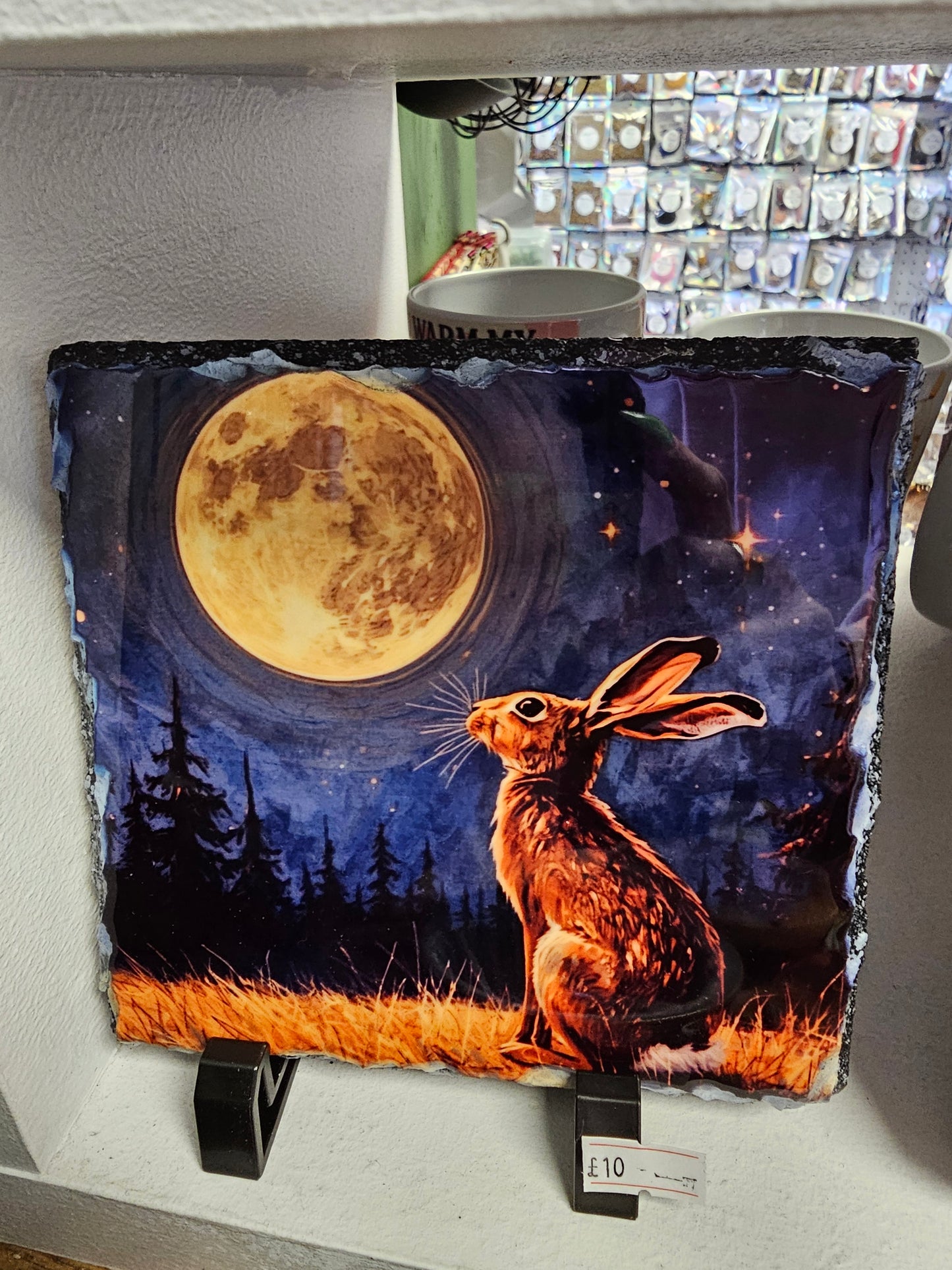 Moon Gazing Hare #2 14 x 14cm Slate