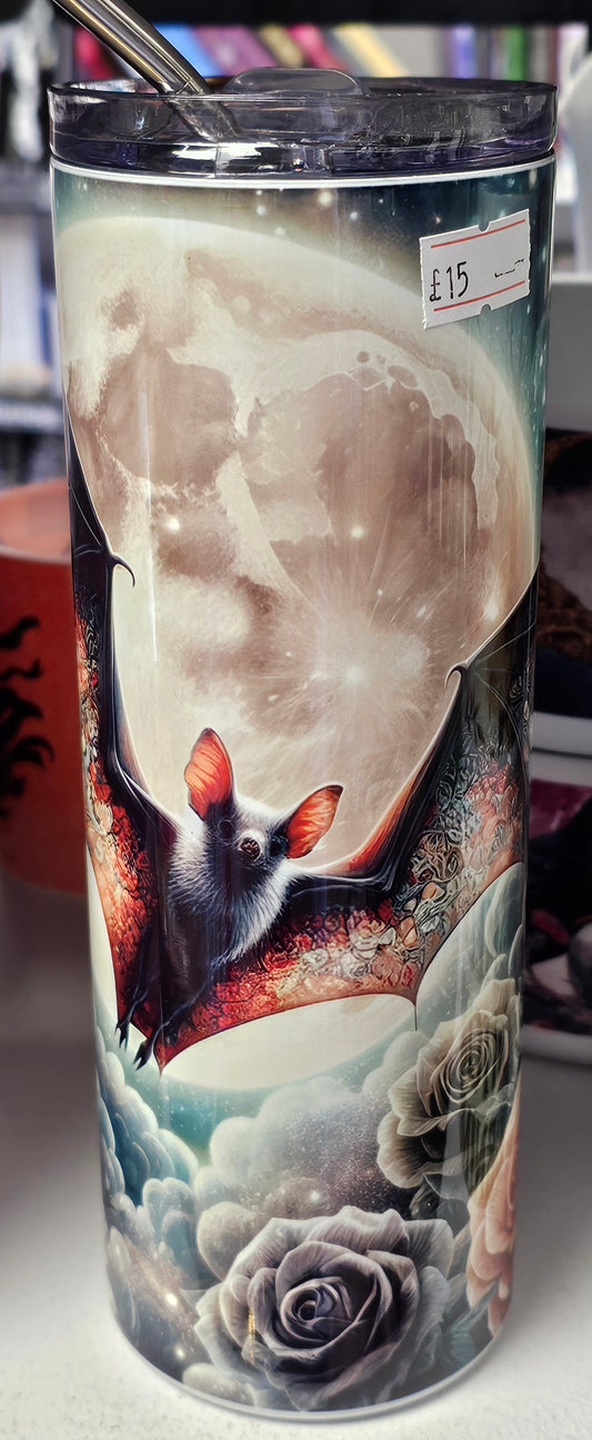 Bat & Moon Travel Mug with Metal Straw 600ml