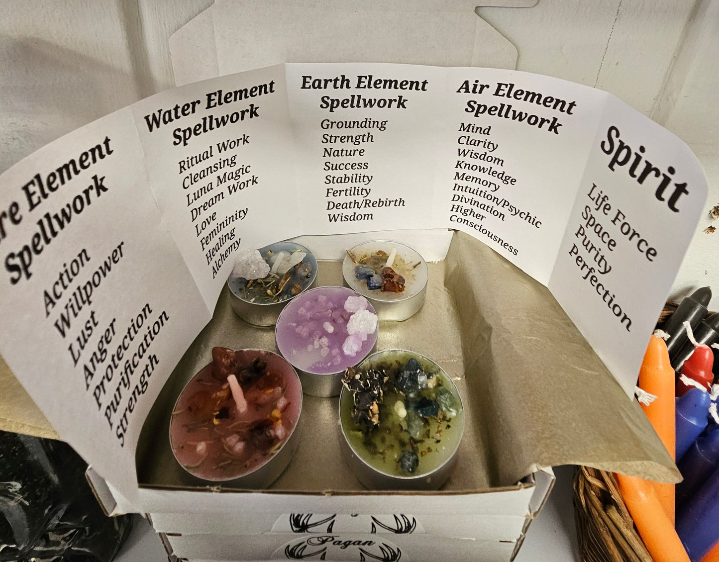 Elemental Set of 5 Tea Light Spell Candles