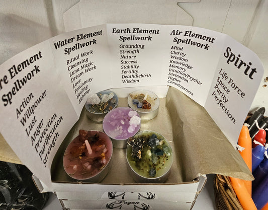 Elemental Set of 5 Tea Light Spell Candles