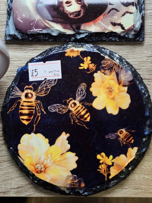 10cm x 10cm Round Slate Coaster