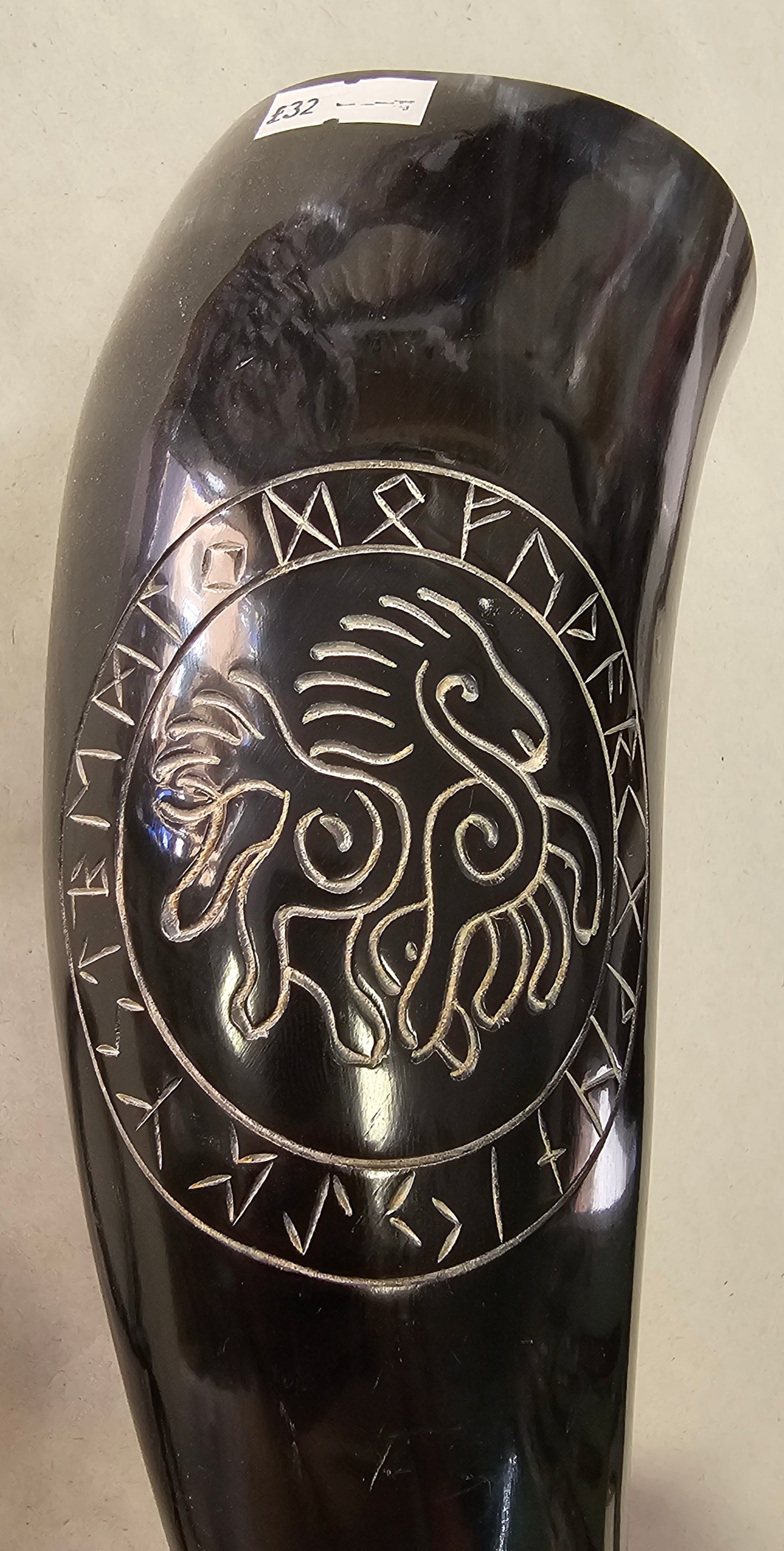 Horse & Runes Large Drinking Horn with Stand