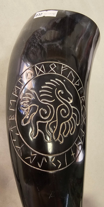 Horse & Runes Large Drinking Horn with Stand