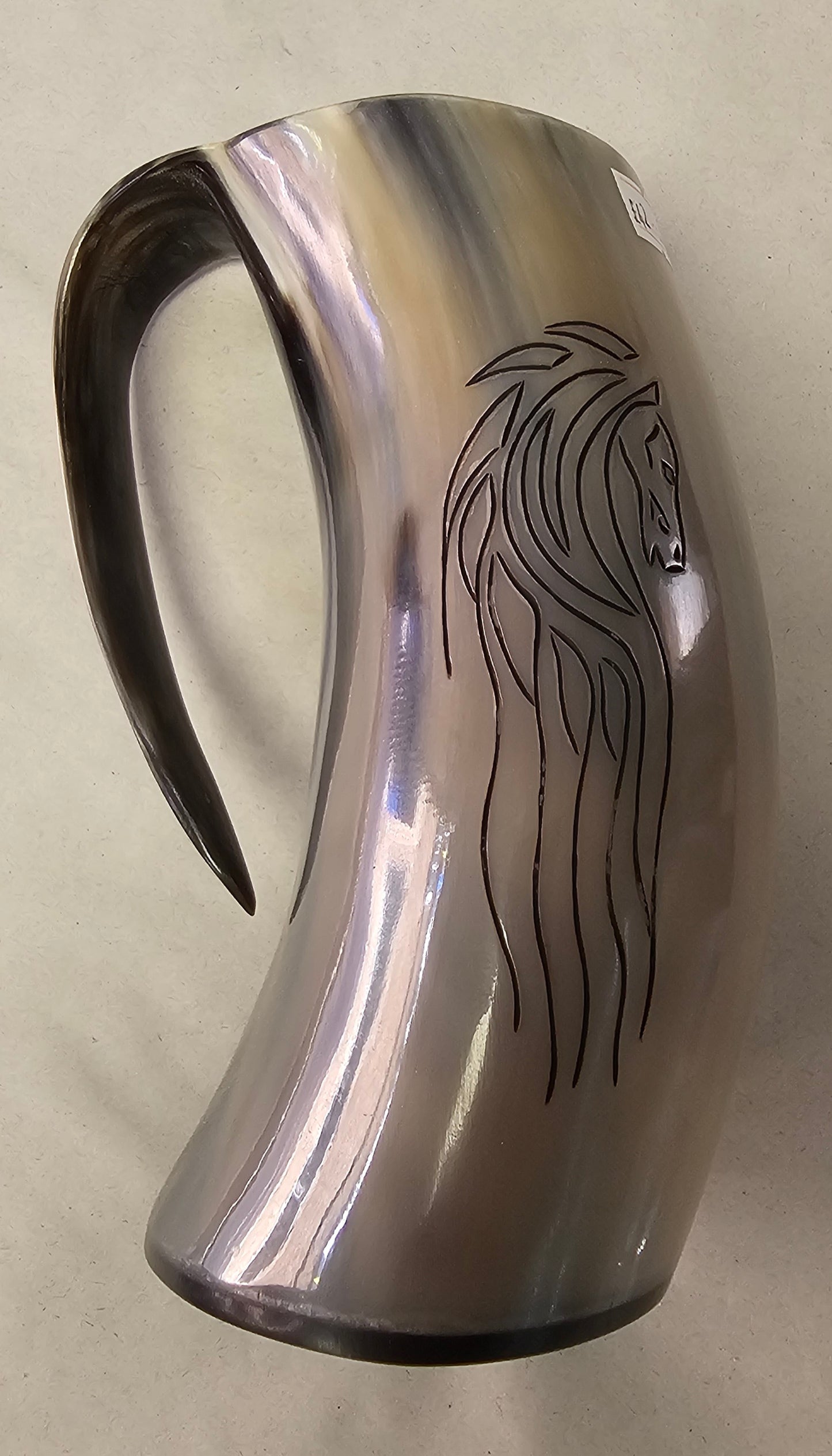 Horse Carved Large Horn Tankard