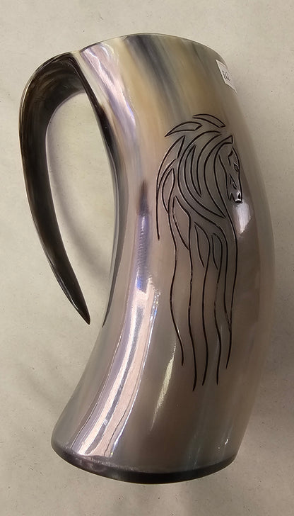 Horse Carved Large Horn Tankard