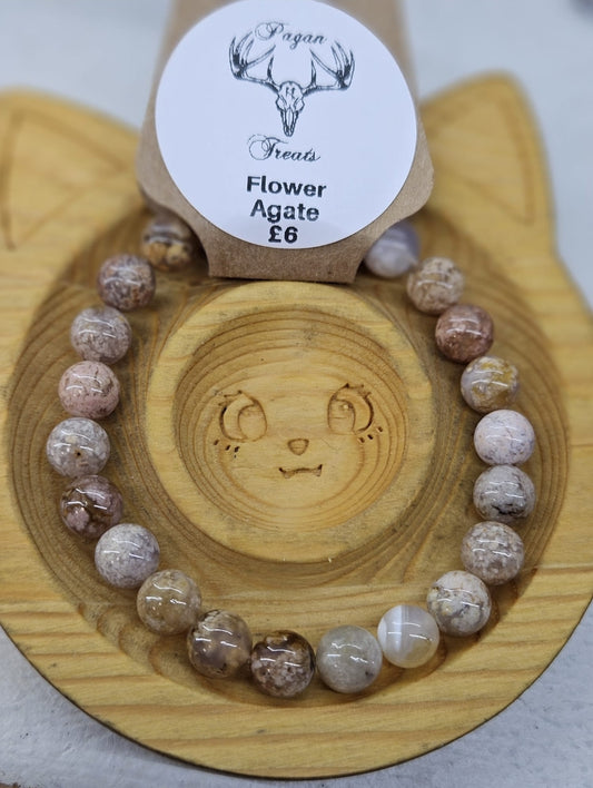 Flower Agate 8mm bead bracelet