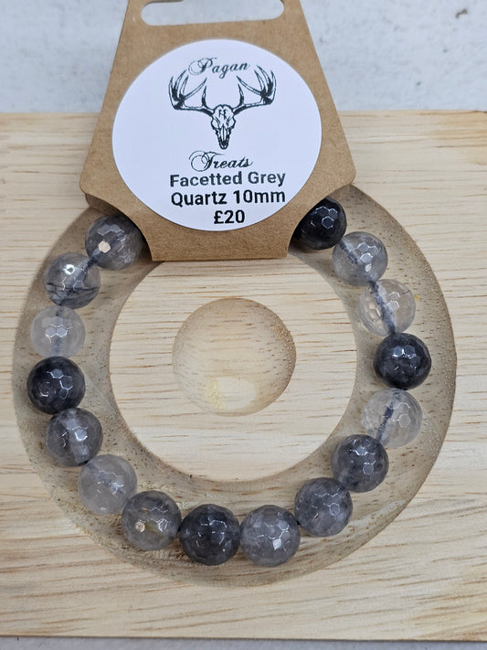 Facetted Grey Quartz 10mm bead bracelet