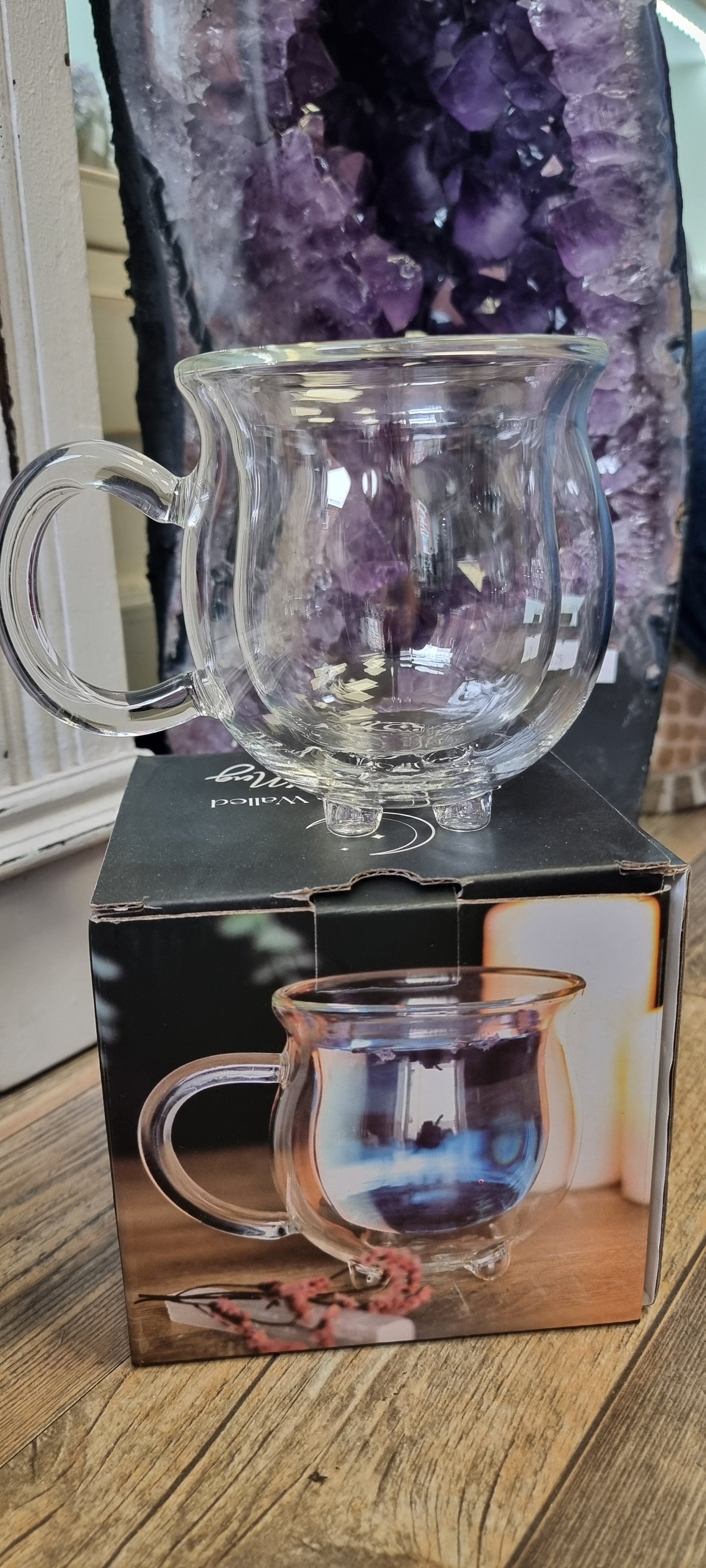 Glass double walled cauldron mug