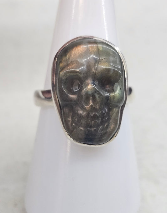 Labradorite Skull 925 silver ring size O/P