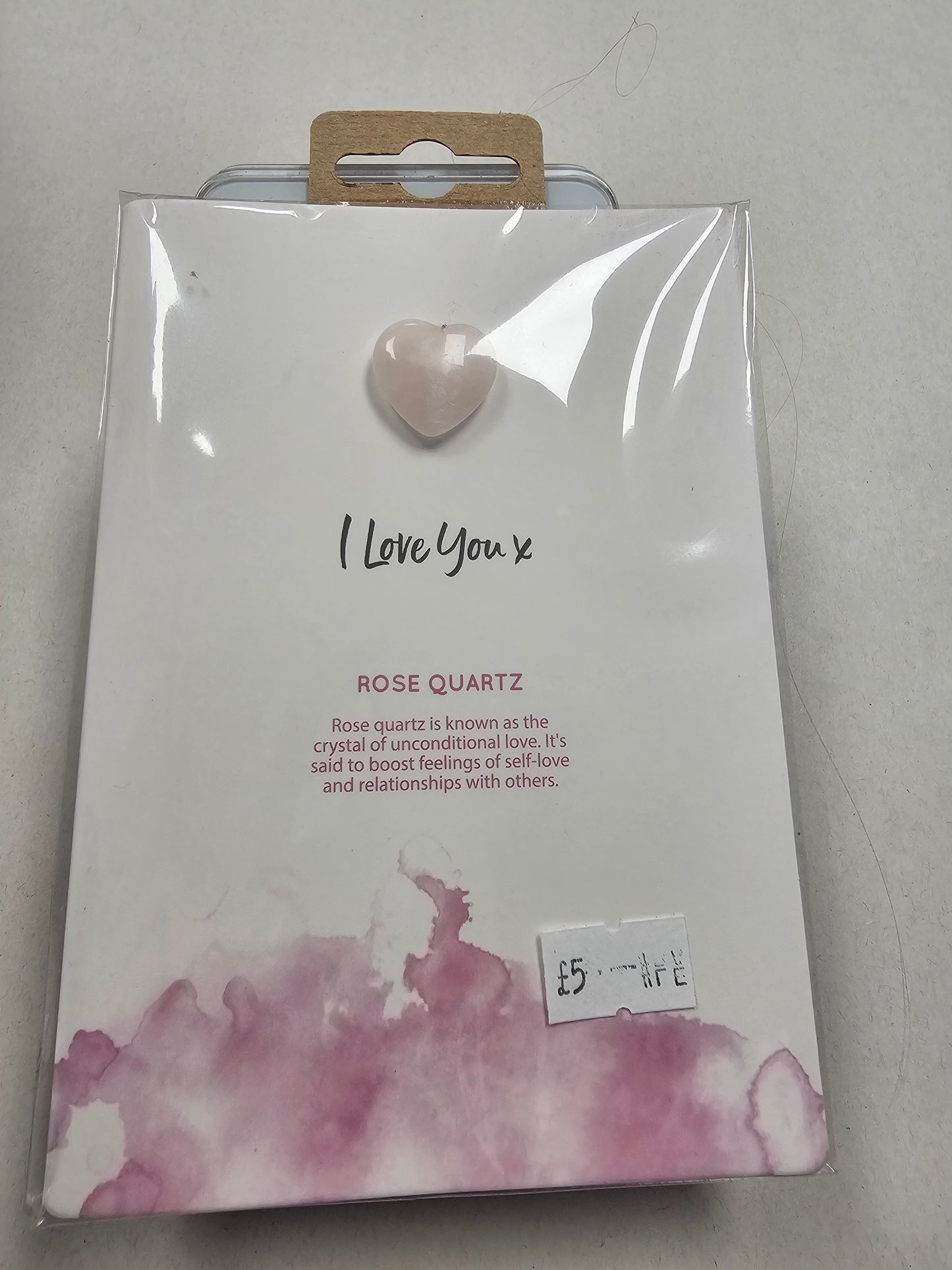 Greetings Card with Rose Quartz heart