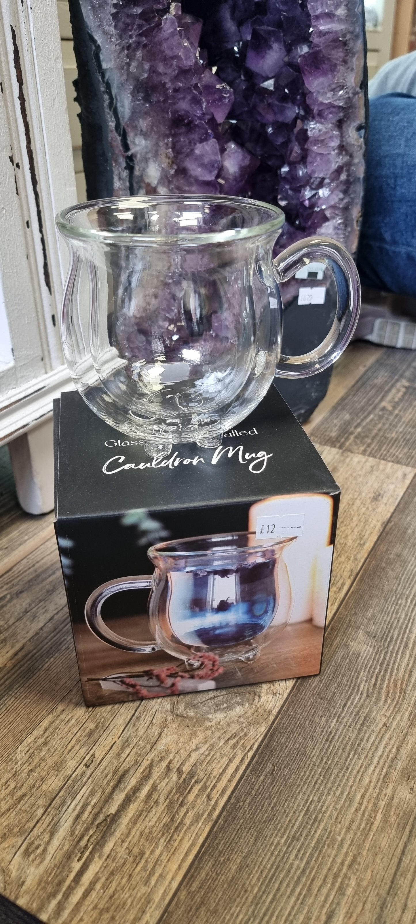 Glass double walled cauldron mug