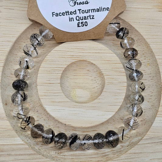 Facetted Tourmaline in Quartz bead bracelet
