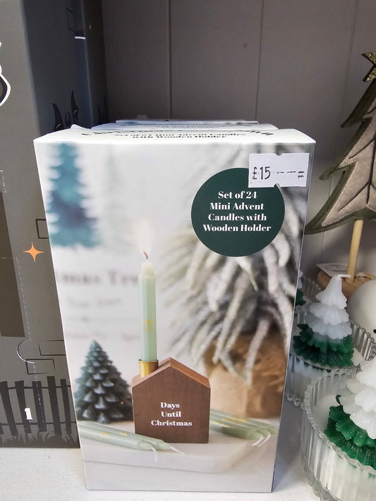 Set of 24 mini Advent Candles and Holder